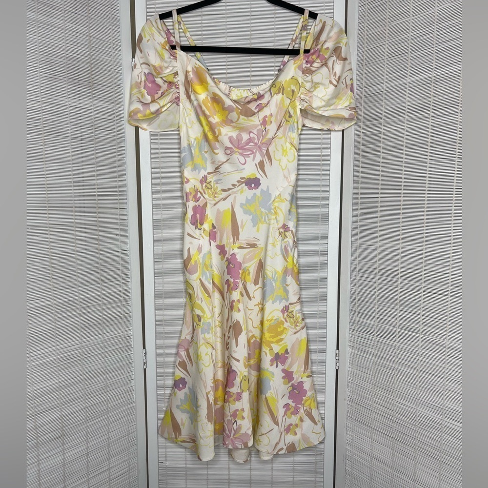 Ted Baker Camily Mini Cowl Satin Dress White Yellow Floral Size 2 NWT